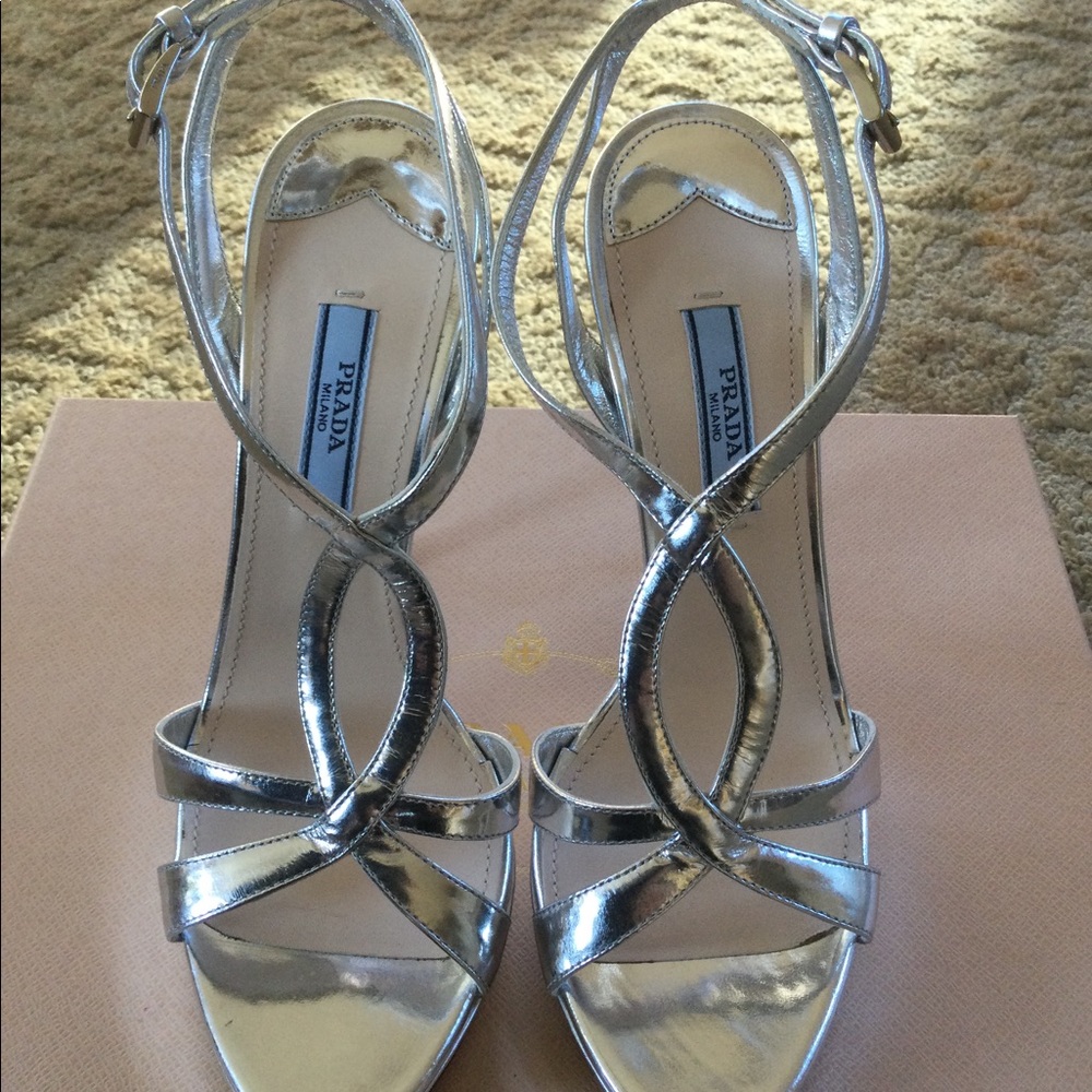 Prada Metallic Platform Sandals - image 5